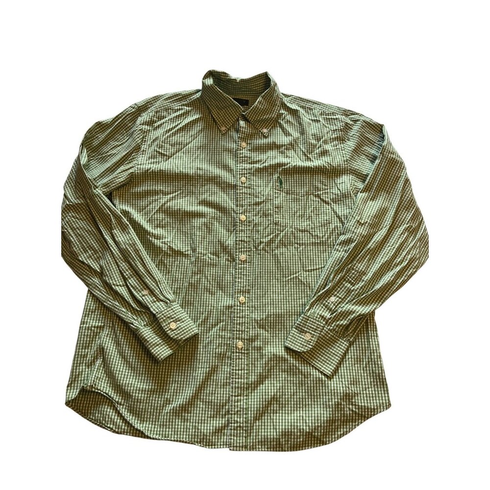 J.Crew Mens Green & White Gingham Long Sleeve Button-Up Shirt L